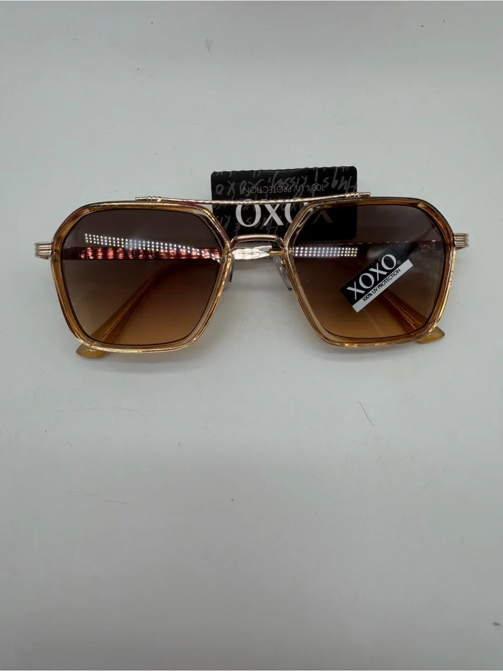 XOXO‎ Gold-Tone Hexagon Sunglasses with Brown Gradient Lenses